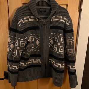 Pendleton Gray and Cream Geometric Zip-Up Sweater